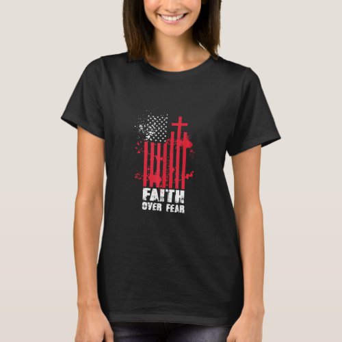 Faith Of Fear American Flag Cross Priest  T_Shirt