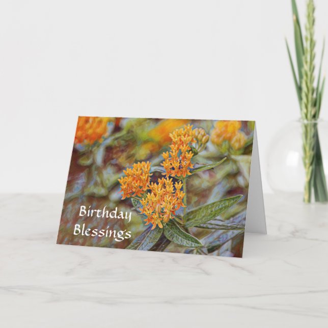 Faith Orange Flowers Birthday Blessing Bible Verse Card (Front)