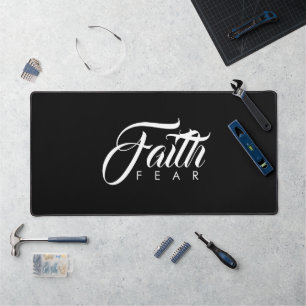 Faith Over Fear Black Desk Mat