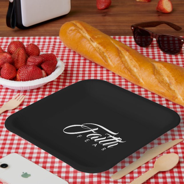 Faith Over Fear Black Paper Plates (Picnic)