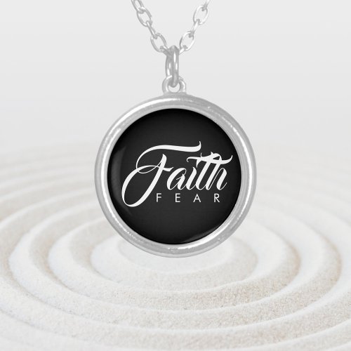 Faith Over Fear Black Silver Plated Necklace