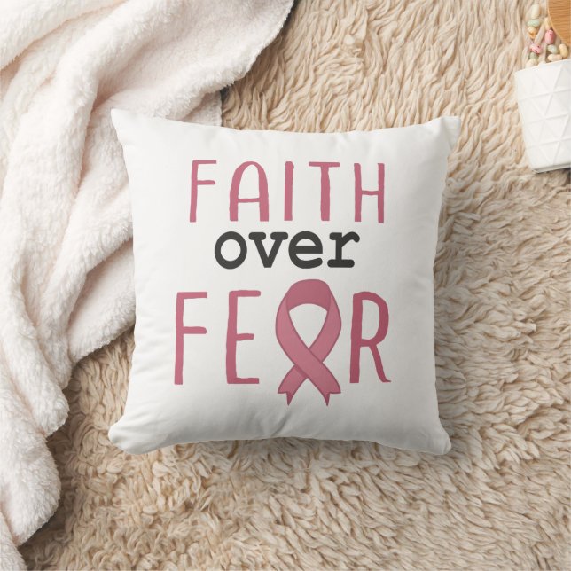 Faith Over Fear Breast Cancer Awareness Throw Pillow (Blanket)