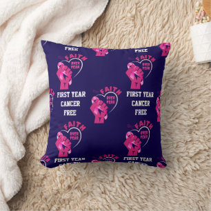 FAITH OVER FEAR Breast Cancer Free Anniversary Throw Pillow