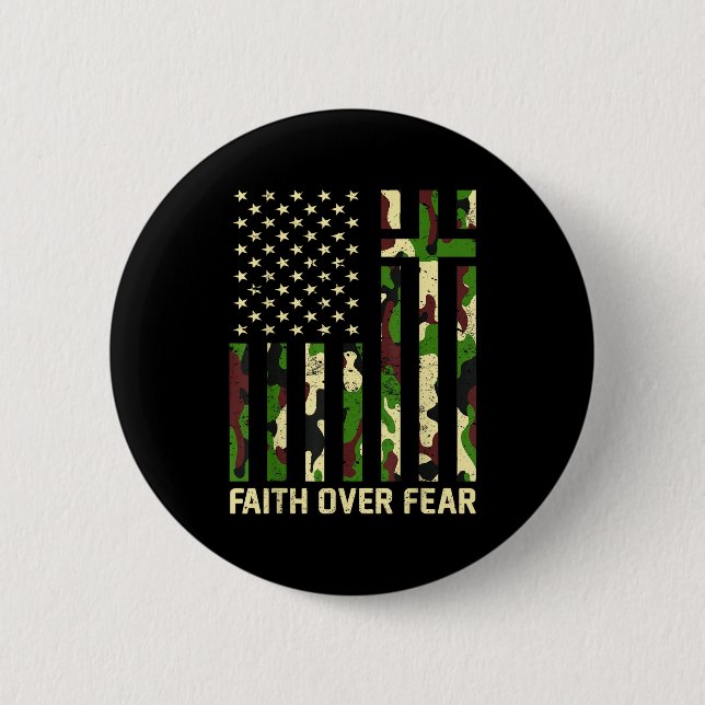 Faith Over Fear Christian Americn Flag Camouflage  Button (Front)