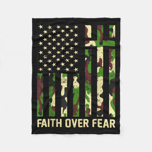 Faith Over Fear Christian Americn Flag Camouflage  Fleece Blanket (Front)
