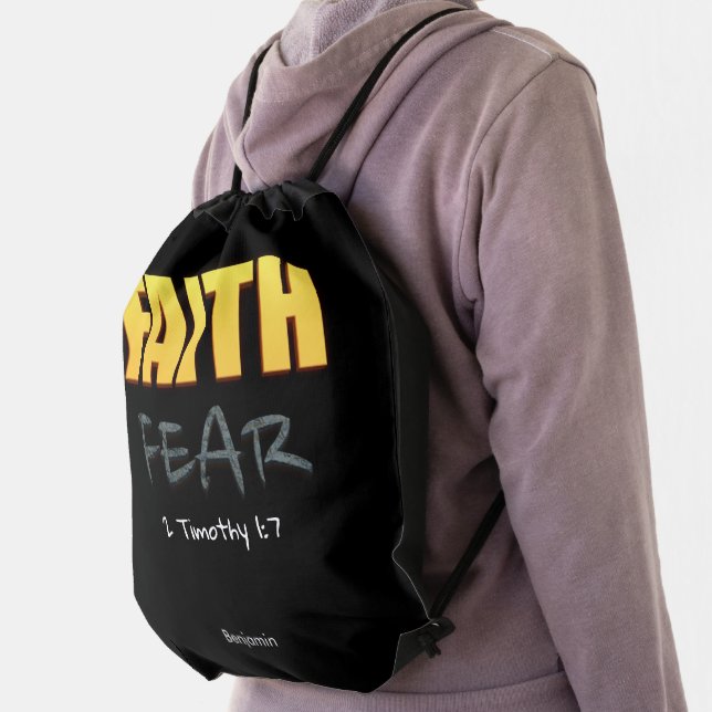 Faith over fear christian bible verse  drawstring bag (Insitu)