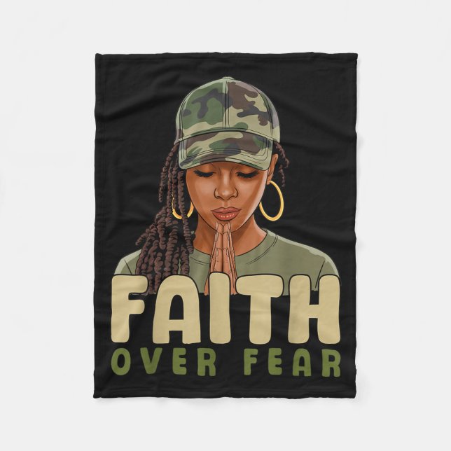 Faith Over Fear Christian Camo African American Af Fleece Blanket (Front)