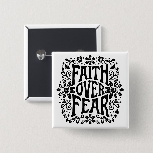 Faith over fear Christian quotes groovy retro Button (Front & Back)