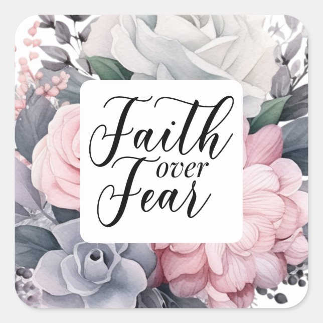 Faith Over Fear Christian Saying Square Sticker (Front)