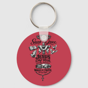 Faith Over Fear Christian Vintage Design Keychain