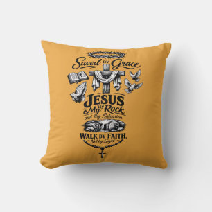 Faith Over Fear Christian Vintage Design Throw Pillow