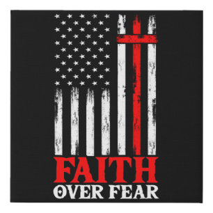 Faith Over Fear Cool Christian Flag Cross Faux Canvas Print
