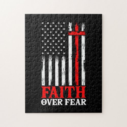 Faith Over Fear Cool Christian Flag Cross Jigsaw Puzzle