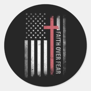 Faith Over Fear Cross Christian Us Flag Jesus Classic Round Sticker