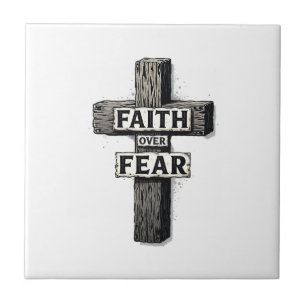 Faith Over Fear Cross Vintage Engraving Shirt (1) Ceramic Tile