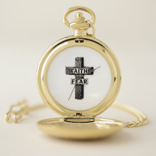 Faith Over Fear Cross Vintage Engraving Shirt (1) Pocket Watch
