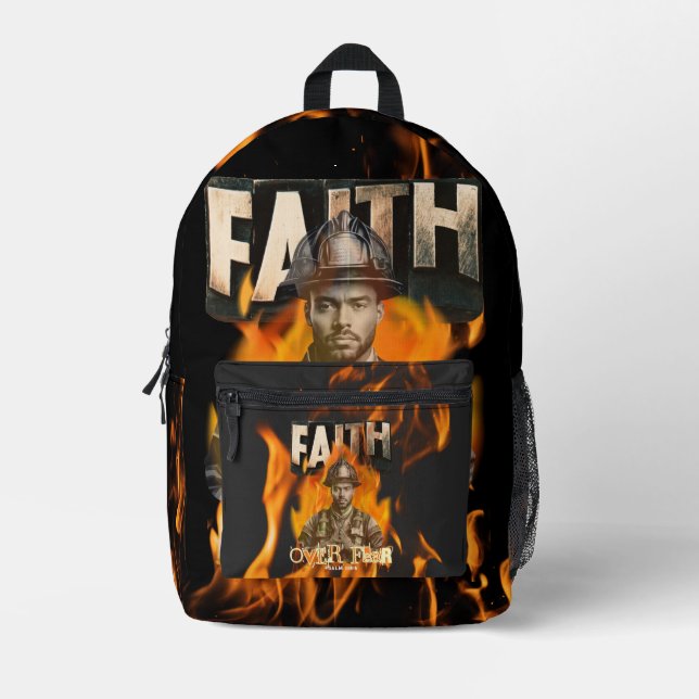 Faith Over Fear Firefighter Christian Printed Backpack (Front)