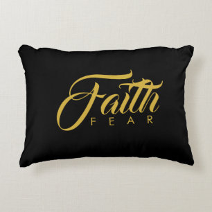 Faith Over Fear Gold and Black Accent Pillow