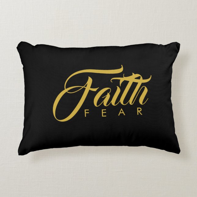 Faith Over Fear Gold and Black Accent Pillow (Front)