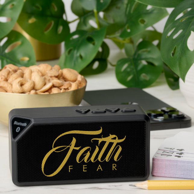 Faith Over Fear Gold and Black Bluetooth Speaker (Insitu(Table))