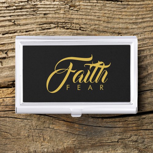 Faith Over Fear Gold and Black Business Card Case