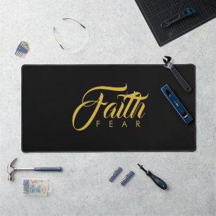 Faith Over Fear Gold and Black Desk Mat