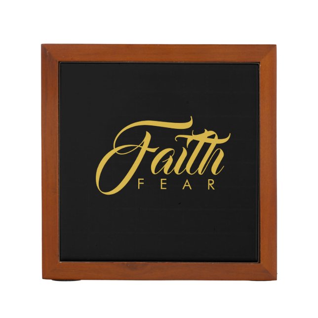 Faith Over Fear Gold and Black Desk Organizer (Front)