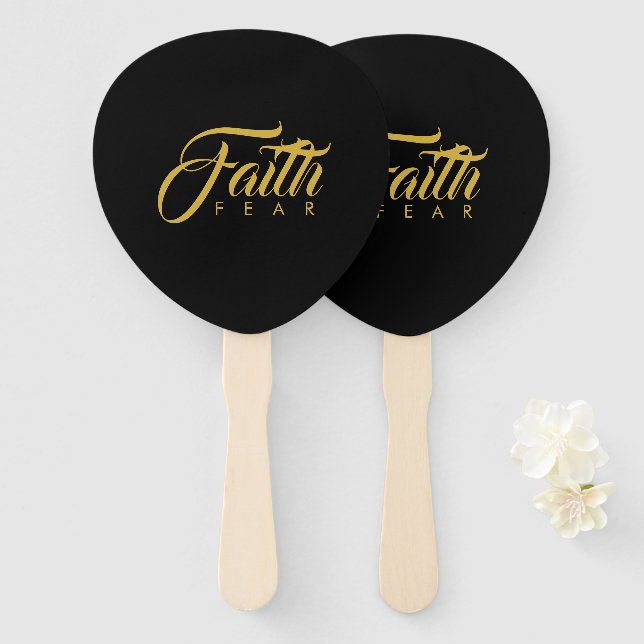 Faith Over Fear Gold and Black Hand Fan (Front and Back)