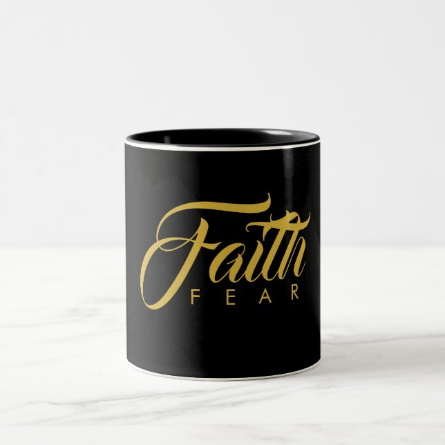 Faith Over Fear Gold and Black Two-Tone Coffee Mug (Center)