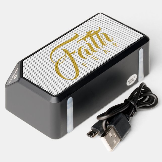 Faith Over Fear Gold and White Bluetooth Speaker (Laydown)