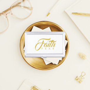 Faith Over Fear Gold and White Business Card Case