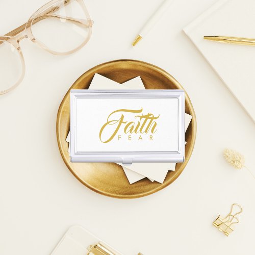 Faith Over Fear Gold and White Business Card Case