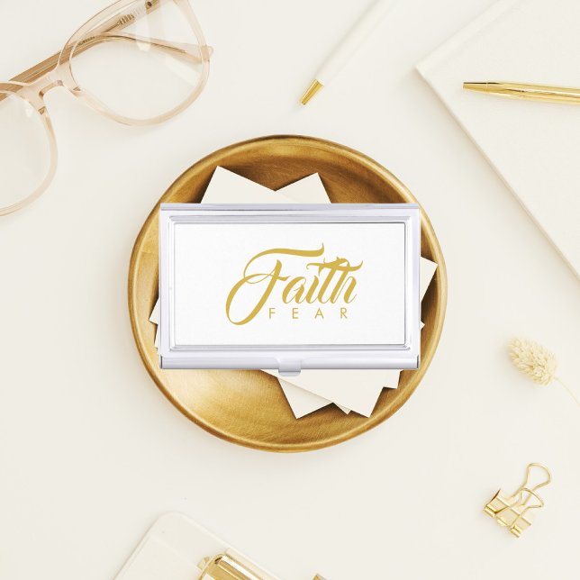 Faith Over Fear Gold and White Business Card Case (Creator Uploaded)