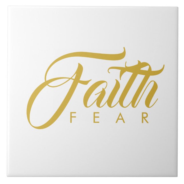 Faith Over Fear Gold and White Ceramic Tile (Front)