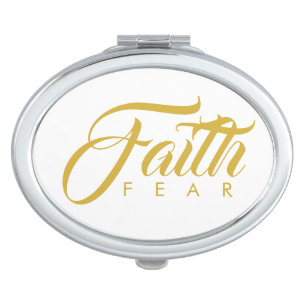 Faith Over Fear Gold and White Compact Mirror