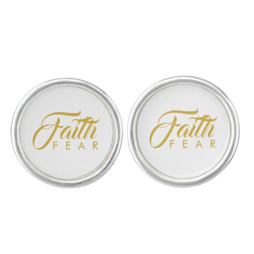 Faith Over Fear Gold and White Cufflinks