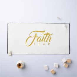 Faith Over Fear Gold and White Desk Mat