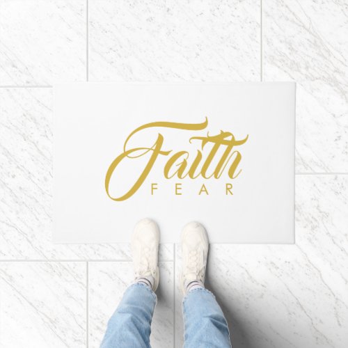 Faith Over Fear Gold and White Doormat