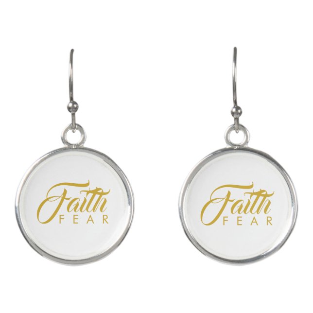 Faith Over Fear Gold and White Earrings (Front)