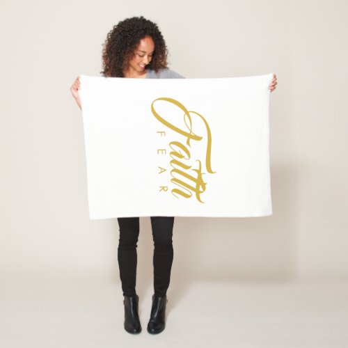 Faith Over Fear Gold and White Fleece Blanket