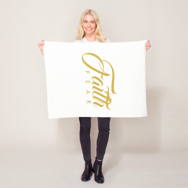 Faith Over Fear Gold and White Fleece Blanket (In Situ)