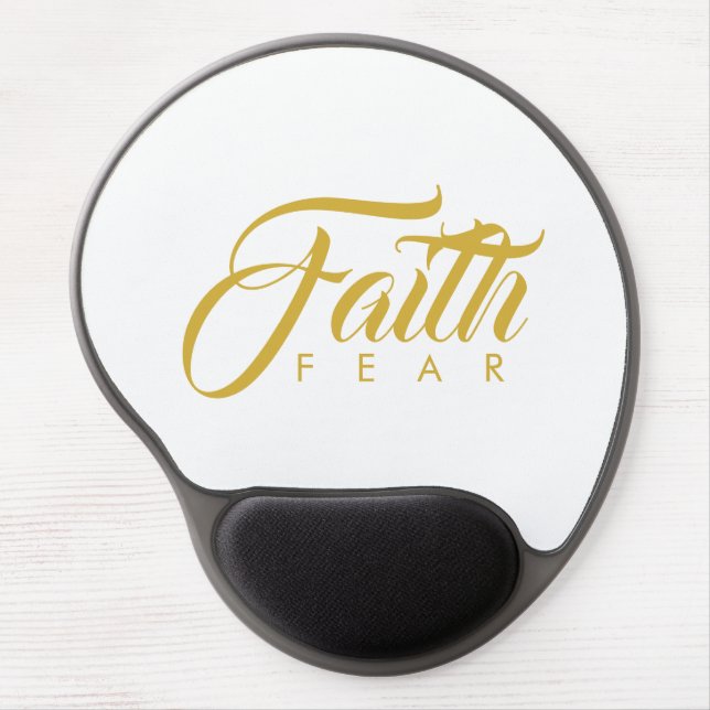 Faith Over Fear Gold and White Gel Mouse Pad (Front)