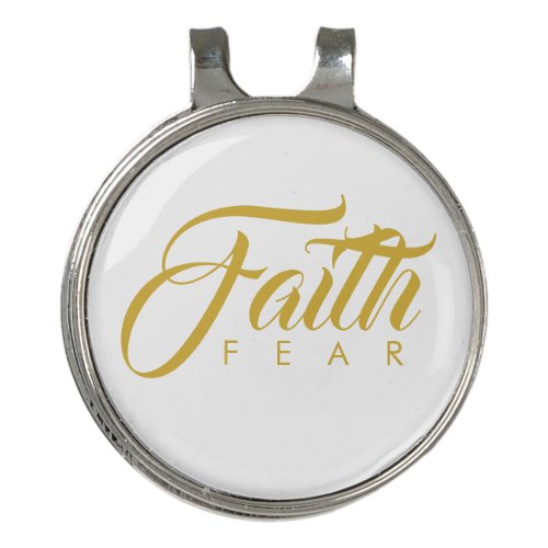 Faith Over Fear Gold and White Golf Hat Clip
