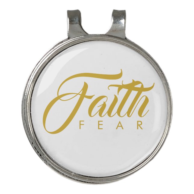 Faith Over Fear Gold and White Golf Hat Clip (Front)