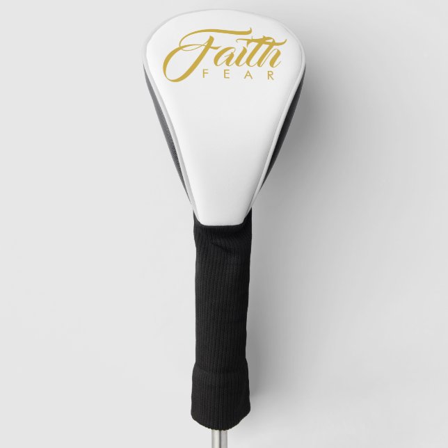 Faith Over Fear Gold and White Golf Head Cover (Front)