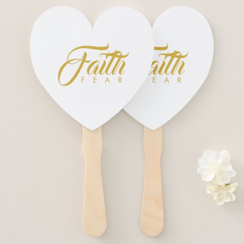 Faith Over Fear Gold and White Hand Fan