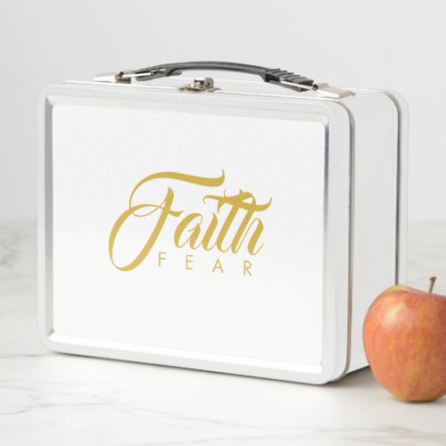 Faith Over Fear Gold and White Metal Lunch Box