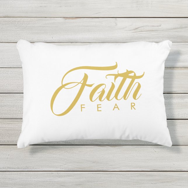 Faith Over Fear Gold and White Outdoor Pillow (Front)