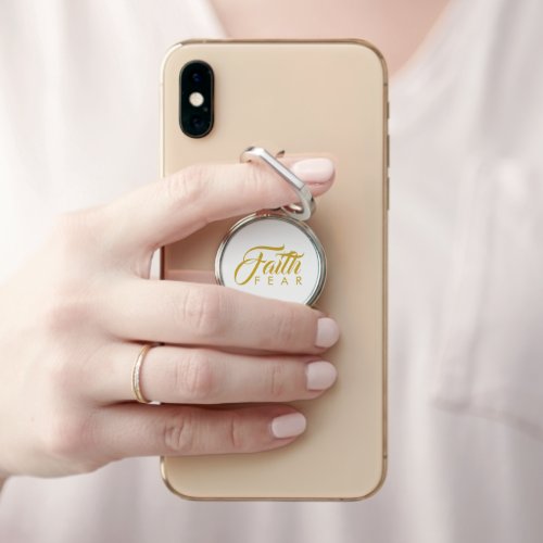 Faith Over Fear Gold and White Phone Ring Stand