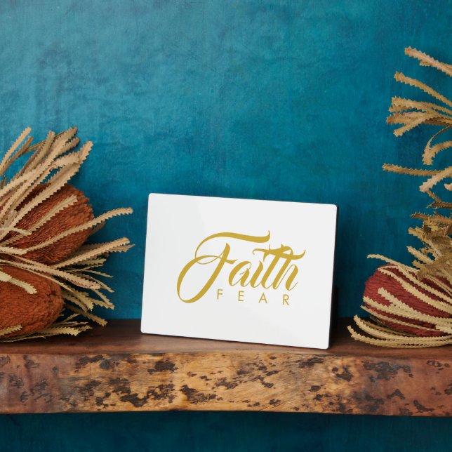 Faith Over Fear Gold and White Plaque (Side)